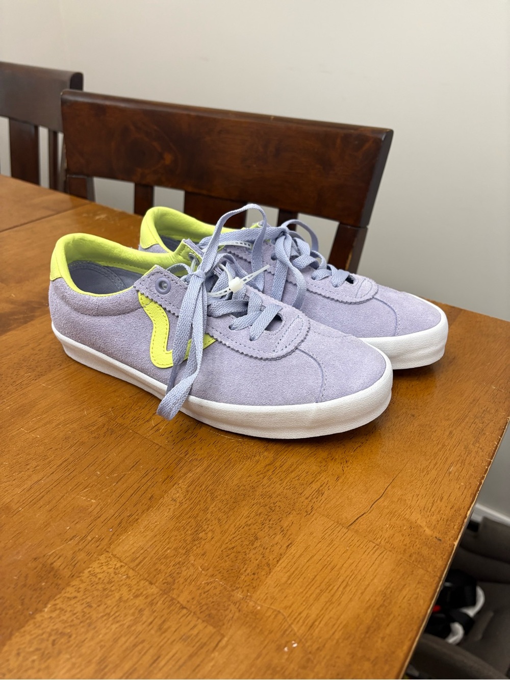 Vans Kids Lavender Suede Low-Top Sneakers with Neon Yellow Accent